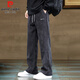 Pierre Cardin casual pants men's autumn and winter loose velvet thickened sports pants corduroy wide-leg trousers gray 3XL