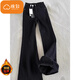 Cotton Willow Scimitar plus velvet thickened jeans for men autumn and winter new high street vibe trendy brand narrow version boot-cut pants FY9131 black plus velvet high quality L 115-130Jin Jin is equal to 0.5 kg
