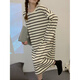 
Yalu nightgown for women in spring and autumn pure cotton long-sleeved internet celebrity style striped pajama dress 2025 new winter style can be worn outside J16864 black and white striped round neck nightgown XL [Pajamas are different from ordinary clothes sizes]