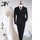 DK brand men's suit men's suit spring and autumn wedding groom double-breasted handsome slim dress suit business formal black two-piece set M