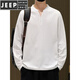 JEEP SPIRIT Henry collar long-sleeved t-shirt for men 2025 new solid color retro simple bottoming shirt autumn loose v-neck sweatshirt black 99539 long sleeve 4XL