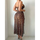 European and American cross-border sexy leopard print see-through long skirt passionate uniform pajamas thong 2-piece set leopard print