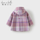 DAVE&BELLA manteau en laine pour enfants 2025 hiver nouveau style manteau en laine pour filles haut à carreaux pour enfants moyens et grands vêtements pour petite fille à carreaux rose et violet en stock 110 cm (hauteur recommandée 100-110cm)