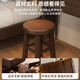 Qiyinge Solid Wood Dressing Stool New Chinese Style Bedroom Dressing Table Round Stool Simple Cloakroom Dressing Stool Home Dining Stool Living Room Stool Thickened Thickened Walnut Color High-end Bench