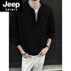 JEEP SPIRIT American Handsome Henley Collar Sweater Men's 2025 New Autumn and Winter Lazy Feeling Old Money Style Knitted Sweater Jacket Black M