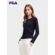 FILA Women's Knitted Long-Sleeved Shirt 2025 Winter New Fashion Classic Casual Slim Henley Shirt Alice Blue-LB Same Style for Men and Women S 160/80A
