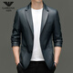 FALAMONE Armani autumn and winter suit collar men's jacket business casual middle-aged suit leather jacket 2385 black regular style M 170 (weight 120Jin Jin equals 0.5kg and below)