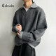 Cebrodz French sweater men's autumn and winter two-piece lapel American retro loose Henry collar sweater long-sleeved top gray L