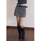 EGGKA Korean high-waist A-line plaid woolen skirt retro arm-wrap versatile short skirt E25B30166AF black S