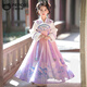 Piggy Banner (PEPCO) Girls Hanfu Winter Costume Dress Chinese Style Tang Suit Children's Velvet Skirt New Year's Eve Clothes Purple 130