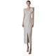 Evening dress European and American ladies popular one-shoulder high slit white long dress milky white S U2