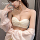 Carey Kay strapless bra for women with small breasts, push-up bra, sexy lace wedding dress special invisible non-slip tube bra, champagne white S (recommended 32/70AB)