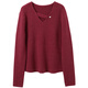 Sancai 2025 new winter design V-neck sweater bright silk sweater pullover loose shoulder casual M Burgundy M 160/84A