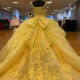 Colorful gauze evening dress European and American tutu skirt double shoulder V-neck off-shoulder princess dress yellow prom party dress picture color XS
