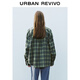 UR2025 new autumn women's American retro contrast plaid long-sleeved cardigan shirt UYY250060 green plaid L