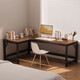 Corner gaming table computer table desktop home double desk bookshelf integrated table bedroom L-shaped table office desk single table dark walnut color right 120x100x75cm