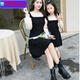 SUYOUMI Autumn and Winter Parent-child Sweater Dress Mother and Daughter Internet Celebrity Fashion Knitted Pullover Skirt Black Apricot Splicing 120cm Girls