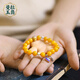 Manla Jade Pei natural full honey chicken fat yellow old beeswax round bead bracelet with turquoise cloisonné beeswax bracelet for women style 1