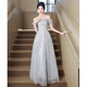 Fu Ling New Year's Day Party Strapless Evening Dress One Shoulder Women 2026 New Style Light Luxury Niche High-end Graduation Host Adult Silver Gray 3XL