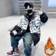 MLB&NY trendy children's clothing, boys' winter velvet jacket, children's handsome cotton-padded jacket, medium and large children's cotton-padded jacket, boys' new cotton-padded jacket, black 120 cm, recommended height is about 110 cm