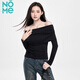 NOME long-sleeved women's spring and autumn new high-end black off-shoulder one-shoulder pure desire bottoming top black S