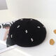 Fei Hao wool beret women's autumn and winter pumpkin hat alpaca classic version solid color warm cashmere face showing little buds alpaca rhinestone black one size adjustable