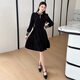 Five orange dresses, new autumn and winter styles, with coats and large beading, Hepburn style black velvet long skirt, black short style L