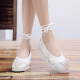 Weizhi ancient style Hanfu women's old Beijing cloth shoes ethnic style inner heightening lace embroidery cocked head WZ5002 white 37