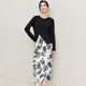 Shandubila Light Retro Design Suit Irregular Slit Top Printed A-Line Skirt Temperament Commuting Suit Black with Color S 90-100Jin Jin equals 0.5kg Recommended choice