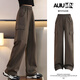 
Yoyo one (Yoyo one) Girls' labor pants spring and autumn style girls autumn suit children's straight pants sports plus velvet wide-leg pants girls 15052 brown color [pure cotton-spring and autumn style] 160cm (recommended 75-90Jin [Jin equals 0.5 kg])