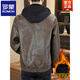 ROMON Autumn and Winter Hooded Leather Jacket Men's Handsome Plush Velvet Thickened Fashion Jacket Warm and Trendy Winter Leather Top Brown Color 8557 Spring and Autumn Style 4XL