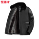 Hengyuanxiang winter velvet thickened leather jacket men's fur collar dad warm jacket middle-aged and elderly winter leather jacket men black 4XL 195
