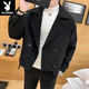 Playboy (PLAYBOY) Lapel Windbreaker Men's 2025 New Autumn and Winter Woolen Coat Men's Trendy Versatile Handsome Woolen Coat Coat Brown XL 130-140Jin Jin equals 0.5 kg