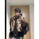 Fat Donglai Supermarket purchasing the same style leather jacket Maillard wear high street handsome jacket men retro brown PU dark brown high quality 2XL