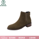 Woodpecker genuine leather short boots for women Chelsea super soft retro 2025 new round toe frosted ankle boots thick heel British Martin boots for women khaki velvet lining 37