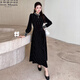 Five orange dresses, new autumn and winter styles, with coats and large beading, Hepburn style black velvet long skirt, black short style L