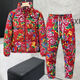 Playboy Northeast large flower cotton-padded jacket men and women same style suit national fashion winter cotton pants cotton coat thickened warm jacket internet celebrity cotton clothing red - hooded short style high quality large flower cotton-padded jacket + cotton pants XL 105-125Jin Jin is equal to 0.5 kg
