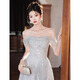Fu Ling New Year's Day Party Strapless Evening Dress One Shoulder Women 2026 New Style Light Luxury Niche High-end Graduation Host Adult Silver Gray 3XL