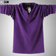 Spring fat button V-neck T-shirt men's long-sleeved plus fat enlarged pure cotton brushed fat man Henry collar bottoming shirt top purple M M recommended 110-125Jin Jin equals 0.5 kg