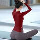 Shuangxiu yoga clothing top for women 2025 new high-end red long-sleeved beautiful Pilates sports training fitness suit dirty red top + dove gray pants M 100-115