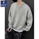 Woodpecker American Henry Collar Sweater Men's Autumn and Winter New High-end Lazy Style Knitted Sweater with Bottoming Shirt for Men Light Gray 3XL (Recommended 145-160 Jin Jin equals 0.5 kg)