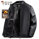 Woodpecker 2025 New Dad Winter Leather Jacket Men's Velvet Thickened Middle-aged and Elderly Men's New Warm Leather Jacket Brown L (180) Recommended 110-130Jin Jin equals 0.5 kg