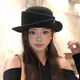 Fashionable and charming French Hepburn style elegant black top hat for women autumn and winter retro face-showing small curled woolen hat fisherman hat versatile black M (56-58cm)