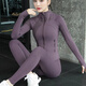 Fitness jacket for women in autumn and winter, tight-fitting quick-drying top, long-sleeved running sports Pilates yoga suit, coffee color S