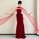 Vimadtly toast dress bridal style light luxury niche tube top wedding return engagement party red fishtail evening dress for women burgundy L