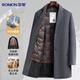 Romon contains cashmere + goose down lining, autumn and winter men's mid-length thickened suit collar woolen coat for men