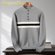 ElegantMan Half Turtleneck Sweater Men's Bottoming Sweater Autumn and Winter Casual Contrast Color Striped Henley Collar Trendy Sweater Light Gray S 165__ Suitable for 105-120Jin Jin equals 0.5 kg