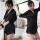 Bingqia sexy underwear pajamas shirt open sexy uniform large size hot teasing passionate temptation 2025 new men's black chiffon shirt with belt + thong M