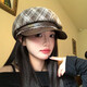 Wanjia Zhenmeilad coffee plaid octagonal beret women's autumn and winter big head circumference showing face small literary newsboy painter hat coffee plaid