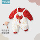 Youqi baby clothes for men and women, autumn and winter thickened warm clothes for infants and young children, red New Year's greeting clothes, fake two-piece clothes